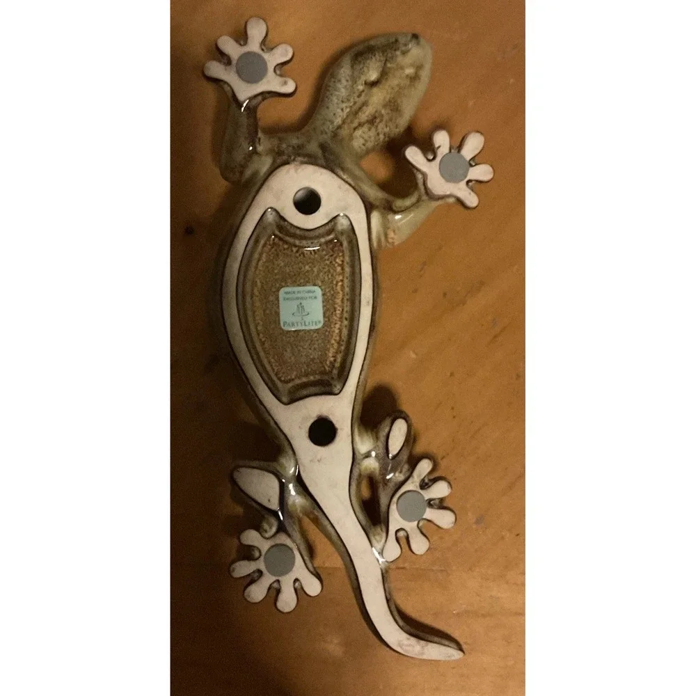 Partylite Tropical Gecko Tealight Ceramic Candle Holder And Candles Retired 9
